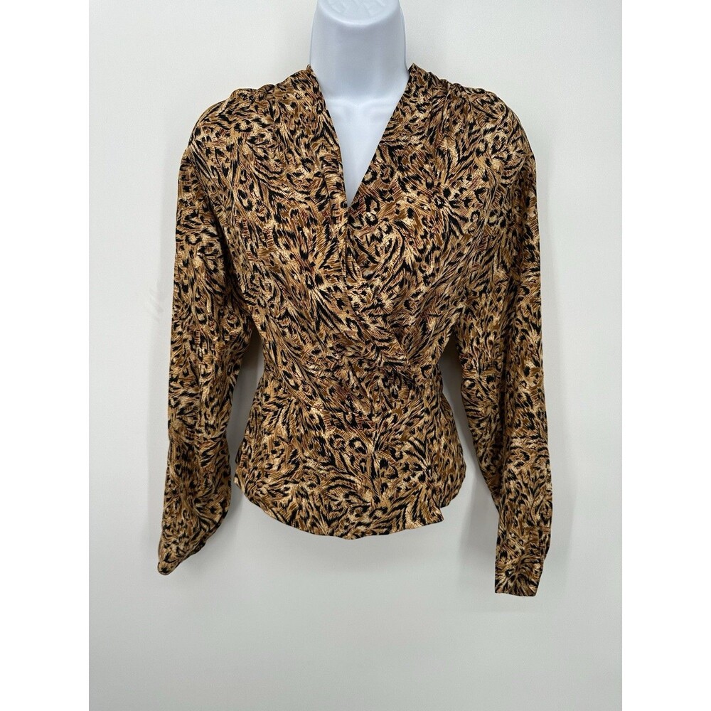 VTG Evan Picone S Animal print regency mubwife Secretary Puffy Bow Blouse 4